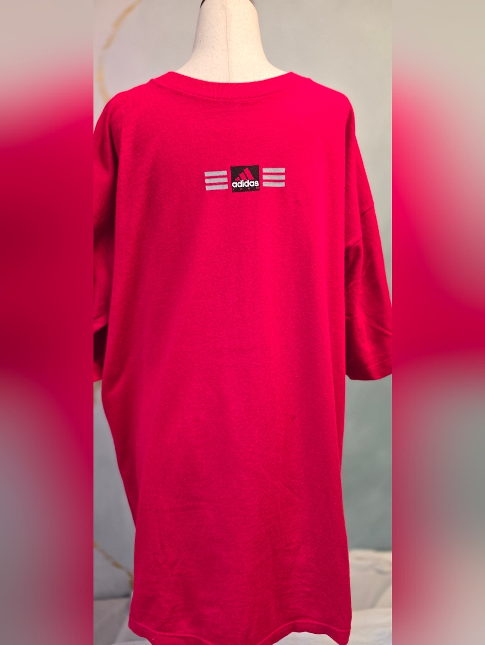 Adidas Team Mens Red Short Sleeve T Shirt Grey Black Logo 100% Cotton Made USA L